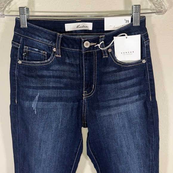 KanCan Dark Wash Distressed High Rise Skinny Jeans Women Size 25 NWT Casual - Picture 3 of 8